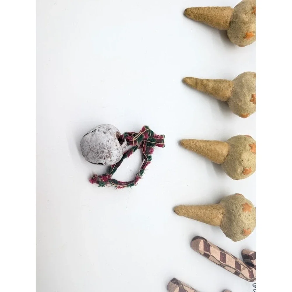 13 Lot Primitive Wood Candy Cane & Bauble Christmas Ornaments Rustic Farmhouse